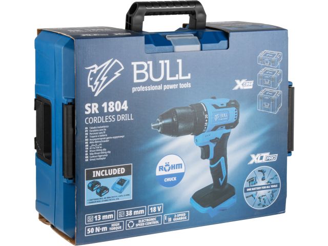 Аккум. дрель-шуруповерт BULL SR 1804 R-series в чем. XLTpro БЕСЩЕТ., Импульс., 18 В, 50 Н*м, 2х2 А*ч