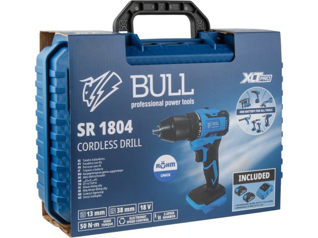 Аккум. дрель-шуруповерт BULL SR 1804 R-series Xcase XLTpro БЕСЩЕТ., Импульс., 18 В, 50 Н*м, 2х4 А*ч