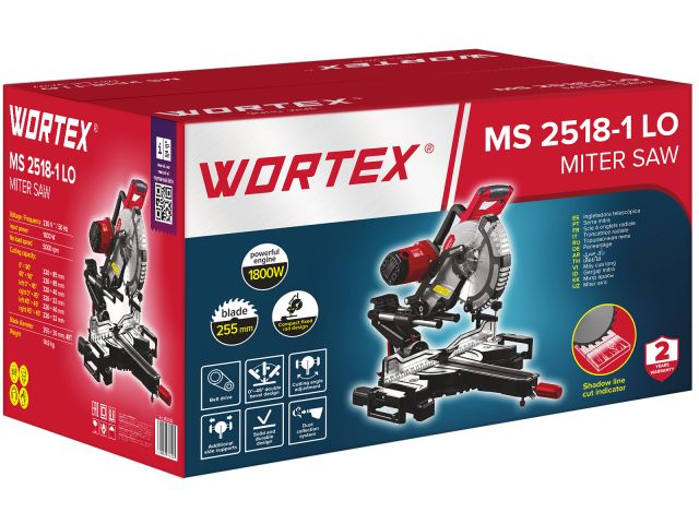 Торцовочная пила WORTEX MS 2518-1 LO в кор. 1800 Вт, 255 мм, 5000 об, глуб. до 85 мм, шир. до 320 мм