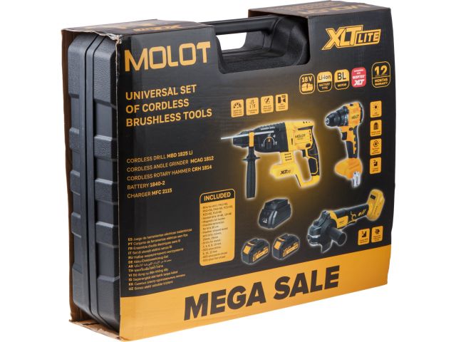 Набор аккум. инструмента MOLOT XLT Lite SET УШМ+Перфоратор+Шуруповерт