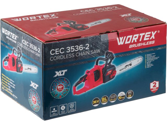 Аккум. пила цепная WORTEX CEC 3536-2 шина 40 см (16"), 3/8" LP, 1.3 мм ALL1 XLT SET БЕСЩЁТ, 18В+18В