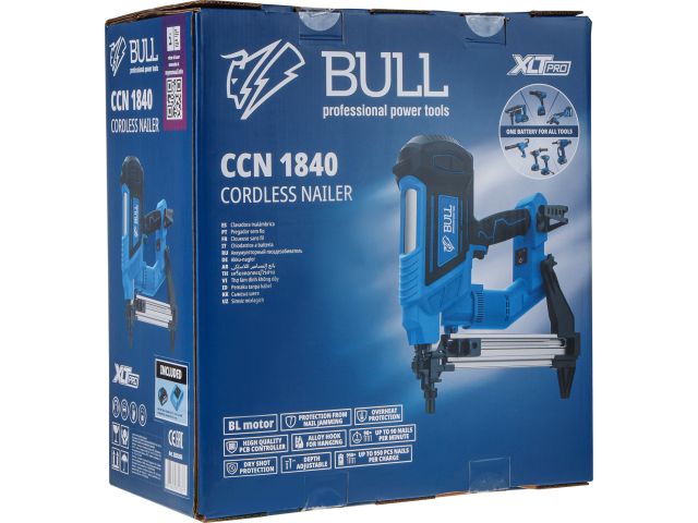Аккум. гвоздезабивной монтажный пистолет BULL CCN 1840 в кор., SET, БЕСЩЕТ., 18В, 40мм, бетон