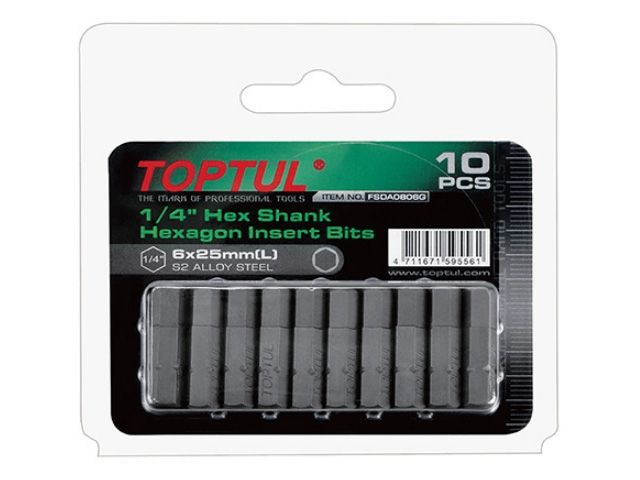 Насадка шестигранник 2мм 1/4" 10шт блистер TOPTUL (FSDA0802G)