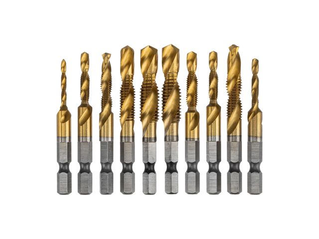 Набор сверл-метчиков (M3x1, M4x1, M5x2, M6x2, M8x2, M10x2) Р6М5, ТИТАН, 10 шт. KRANZ