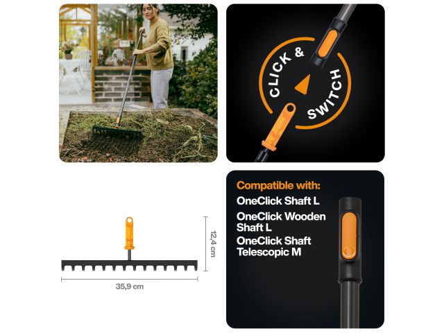 Грабли мет. для грунта 14 зубьев OneClick FISKARS