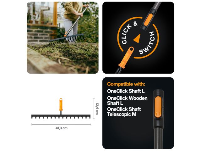 Грабли мет. для грунта 16 зубьев OneClick FISKARS