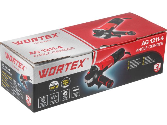 Одноручная углошлифмашина WORTEX AG 1211-4 в кор. 1200 Вт, 125 мм, 5500-11000 об/мин