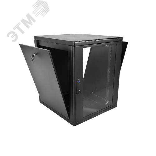 Шкаф 19'' телеком навесной разборный 12U (600 х 520) съемные стенки, дверь стекло, чёрный