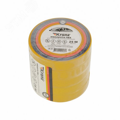 Изолента ПВХ KRANZ 0.13х15 мм, 25 м, желтая