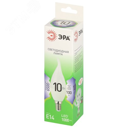 Лампа светодиодная LED 10 Вт 1000Лм 6500К свеча на ветру холодный E14 220-240В LED BXS-10W-865-E14 Green Line