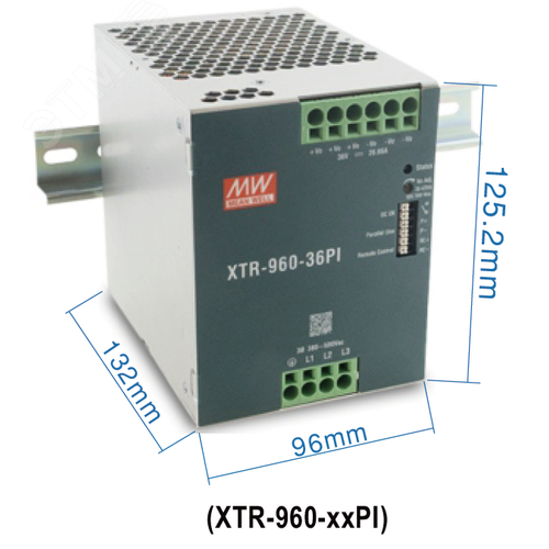 Блок питания AC-DC, 960Вт, ККМ, 3-х ф., вх. 320…600В AC, 47…63450…800В DC, вых.24В40A, (пиковый 80А), рег. вых 24...29В, изол.3000В AC, в кожухе на DIN-рейку 96х125.2х132мм,-40…+85°С, DC-OK, Дист.ВКЛВЫКЛ., P linkпарал.работа 3+1, 5 лет гарантии
