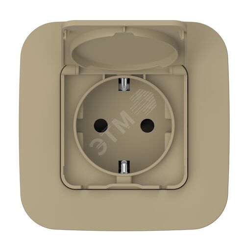 FLITE Розетка с заземлением с защитными шторками и крышкой 16А IP44 РСшкр11-0-44-ФлХ хаки