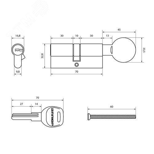 Цилиндровый механизм АЛЛЮР HD FG 70-5К CP (35x35G) хром