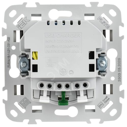 FLITE Розетка 1-местная с заземлением с защитными шторками 16А с USB A+A 3,1А безвинтовое крепление РСЮша11-1-ФлЧ черный