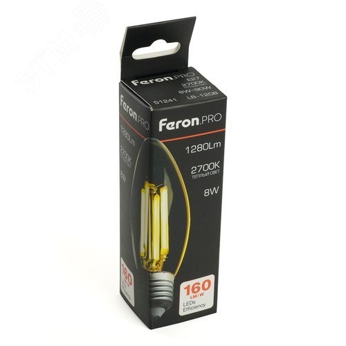 Лампа светодиодная LED 8вт Е27 теплый свеча FILAMENT .PRO