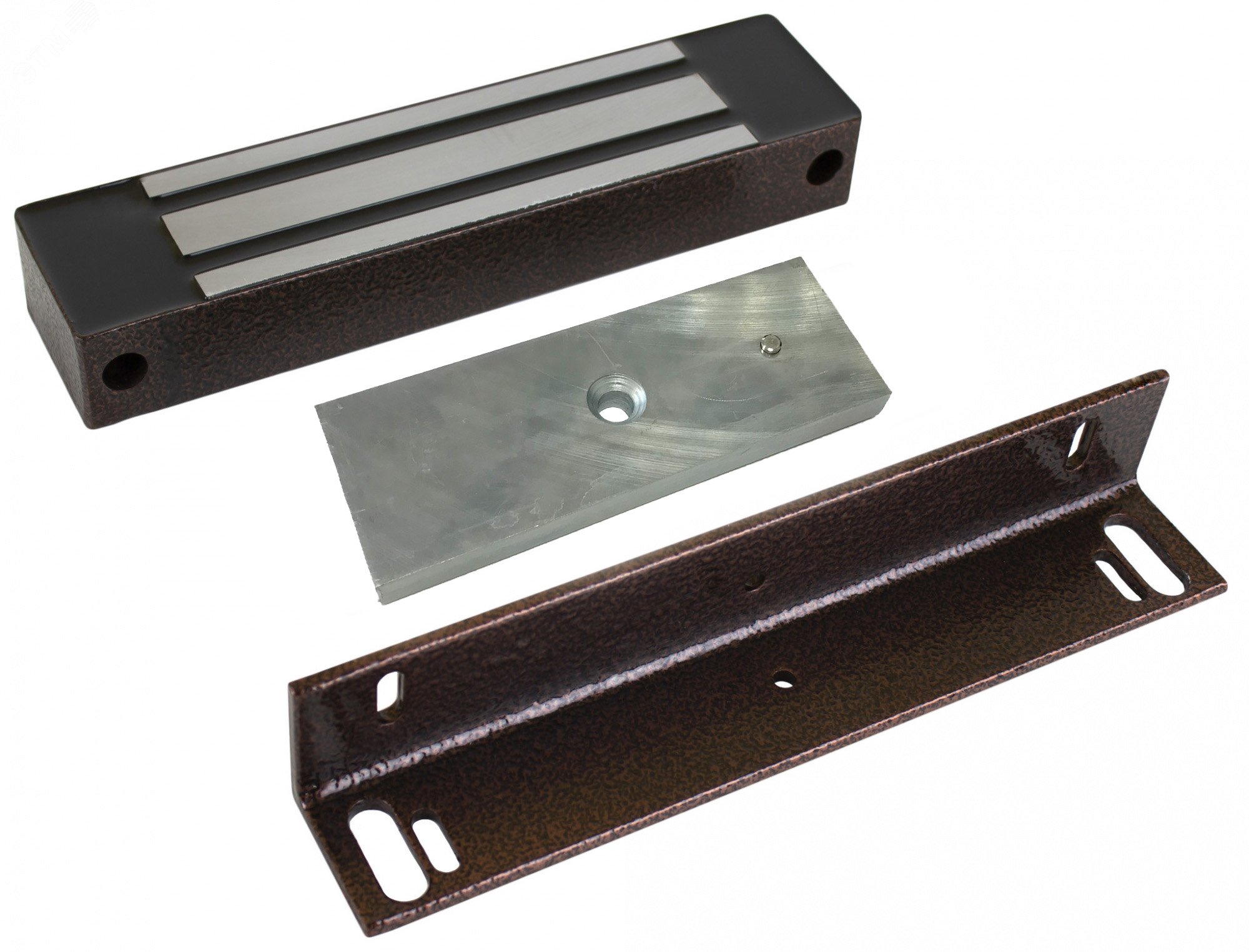 Замок электромагнитный, 12V DC, уголок в комплекте.Механический компенсатор эффекта остаточной намагниченности на якоре замка.Влагозащита IP67.Цвет ко