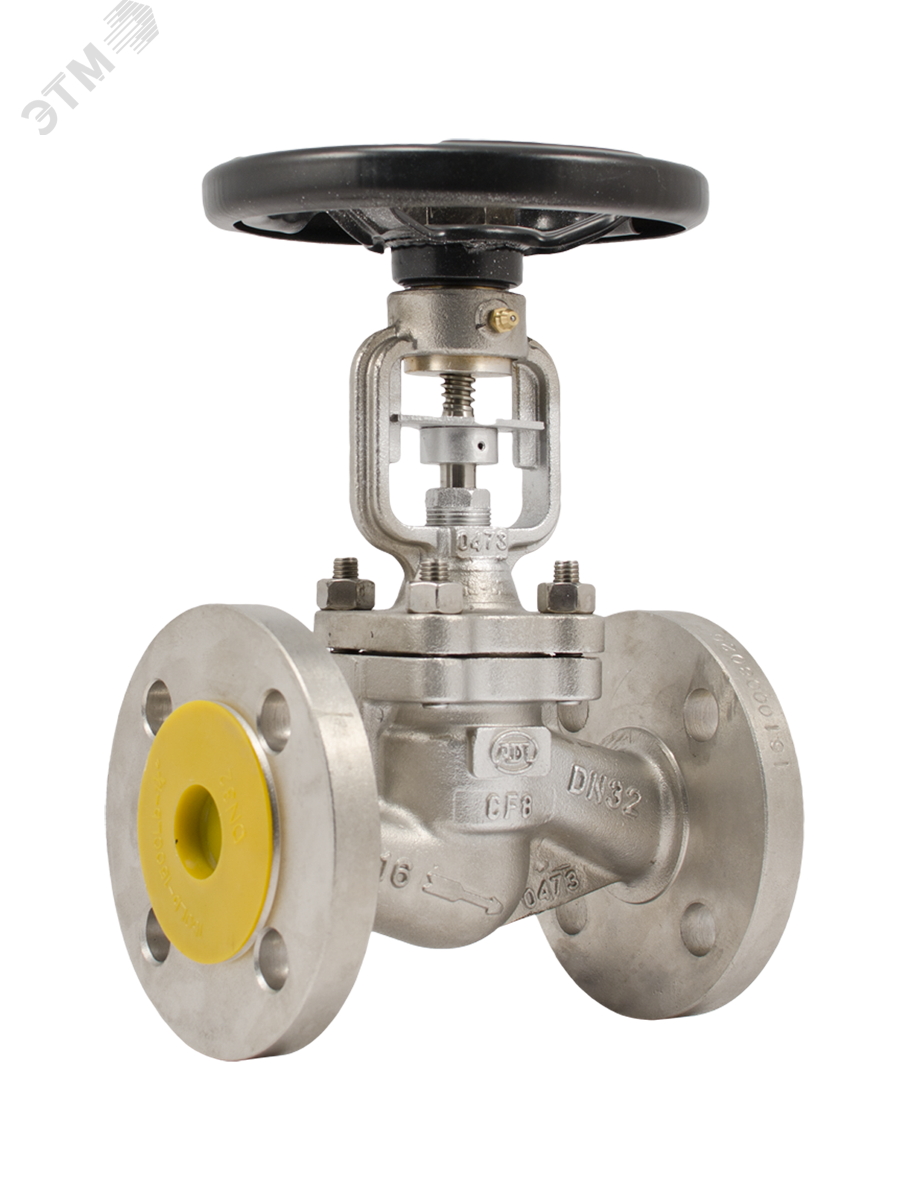 Клапан (Вентиль) запорный сильфонный фланцевый DN20 PN40, сталь нержавеющая