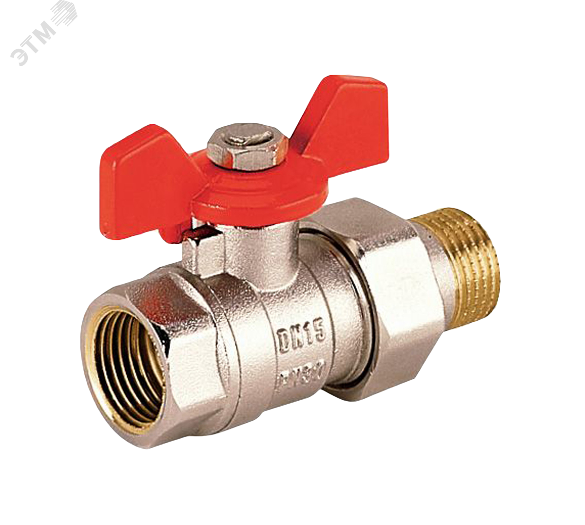 Кран шаровой для воды резьбовой с американкой ВР/НР DN = 15 PN = 30 Тмах = 90 С рукоятка бабочка