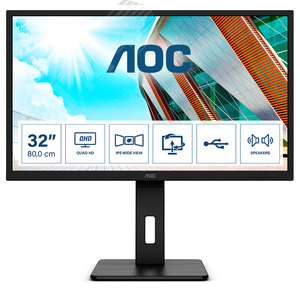 Монитор 31.5'' IPS, 2560х1440, 250 КМ/м2, 1000:1, 4мс, HDMIх2, DP, USB-Hub, Speakers