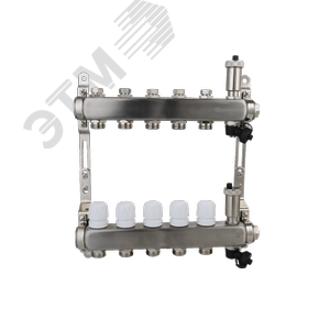 Коллекторная группа с настроечными и регулировочными клапанами, автоматическими воздухоотводчиками дренажными клапанами нержавеющей стали 1' 5 х 3/4'