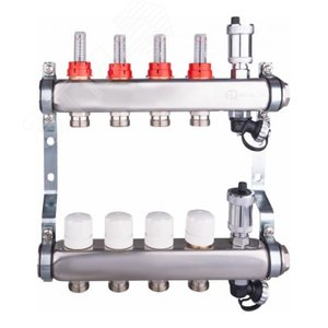 Группа коллекторная со встроенными расходомерами в сборе 1' х 3 выхода евроконус 3/4' из нержавеющей стали