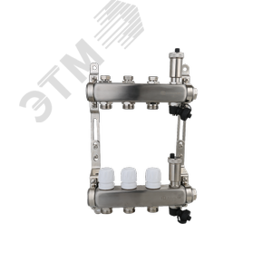 Коллекторная группа с настроечными и регулировочными клапанами, автоматическими воздухоотводчиками дренажными клапанами нержавеющей стали 1' 3 х 3/4'