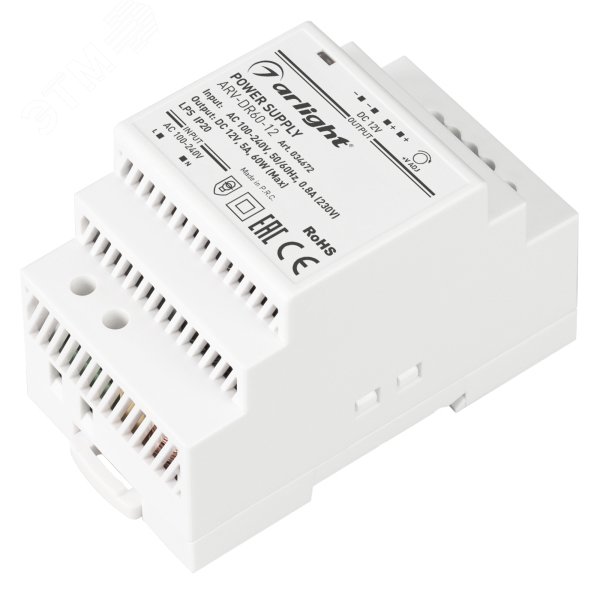 Блок питания ARV-DR60-12 (12V, 5A, 60W) (, IP20 DIN-рейка)