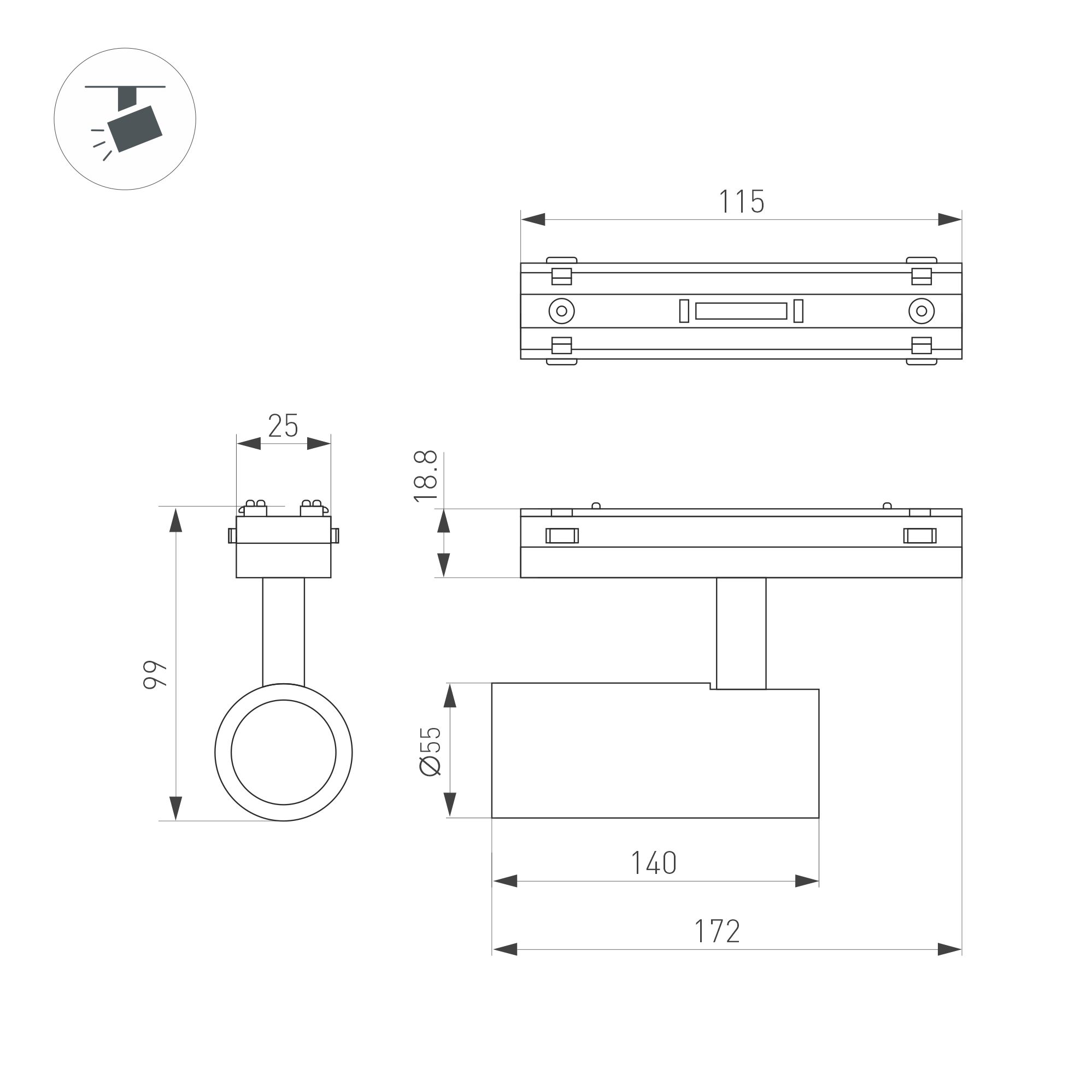 Линейка SL-ARC-LINE-500-9.6W 24V Day4000 (500мм, прямая) (-)
