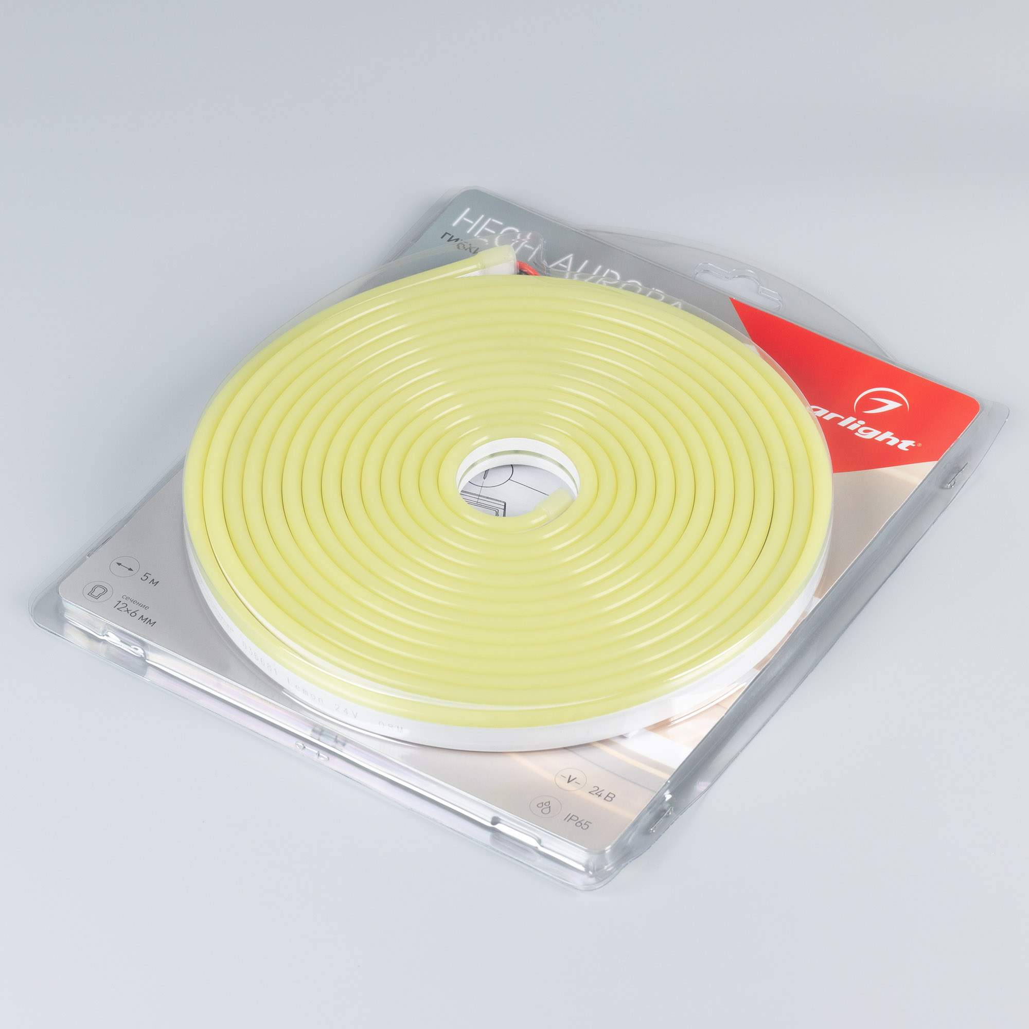Лента герметичная AURORA-PS-A120-12x6мм 24V Lemon (10 W/m, IP65, 2835, 5м) (Силикон)