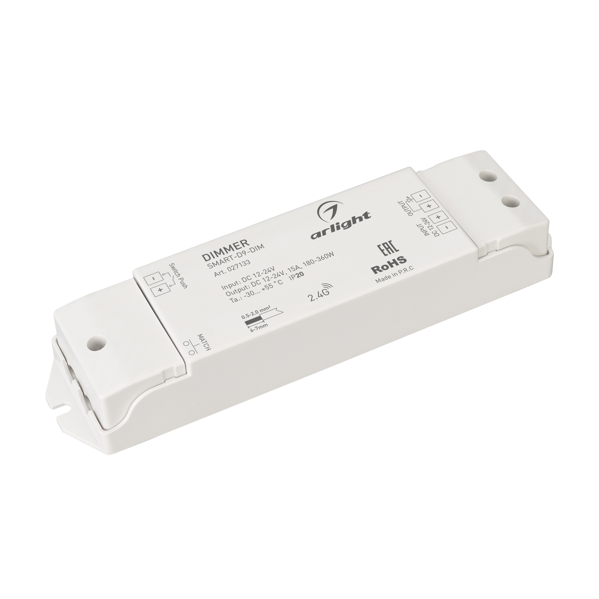 Диммер SMART-D9-DIM (12-24V, 1x15A, 2.4G) (ARL, IP20 Пластик, 5 лет)