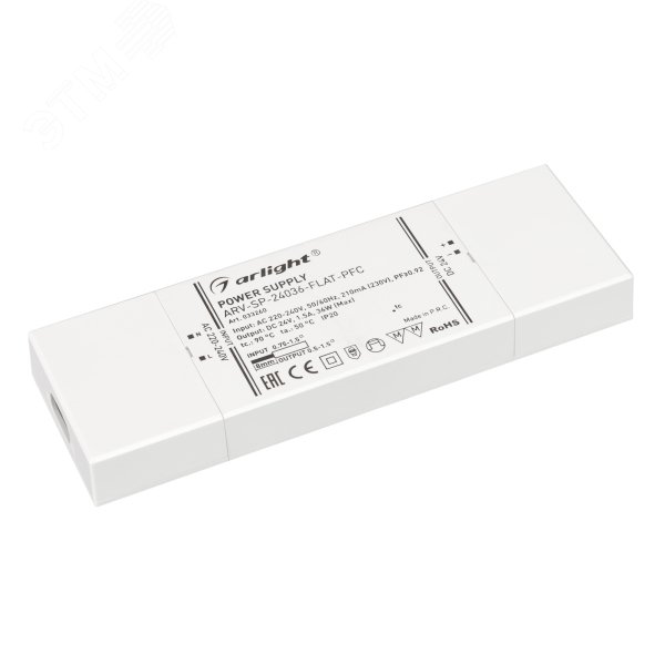 Блок питания ARV-SP-24036-FLAT-PFC (24V, 1.5A, 36W) (IP20 Пластик, 5 лет)
