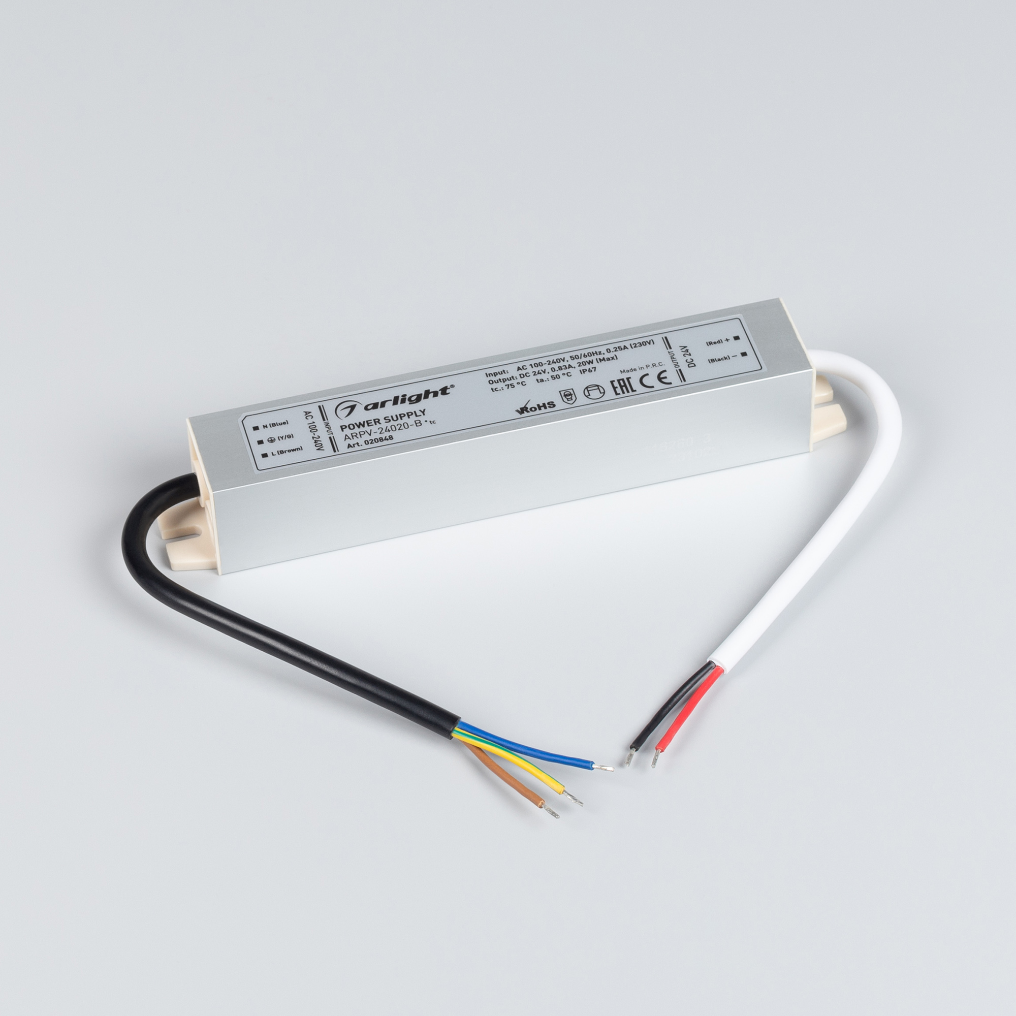 Блок питания ARPV-24020-B (24V, 0.8A, 20W) (ARL, IP67 Металл, 3 года)