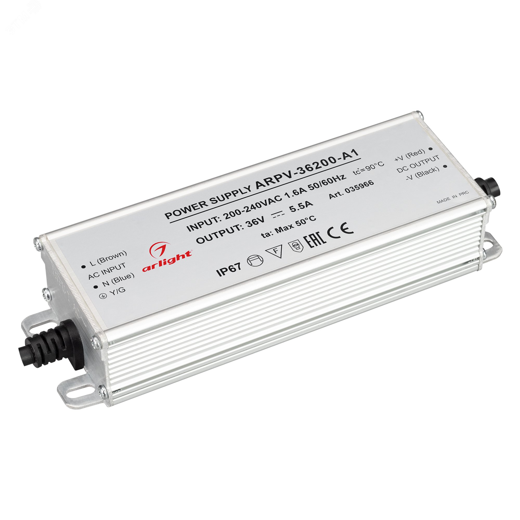 Блок питания ARPV-36200-A1 (36V, 5.55A, 200W) (, IP67 Металл, 3 года)