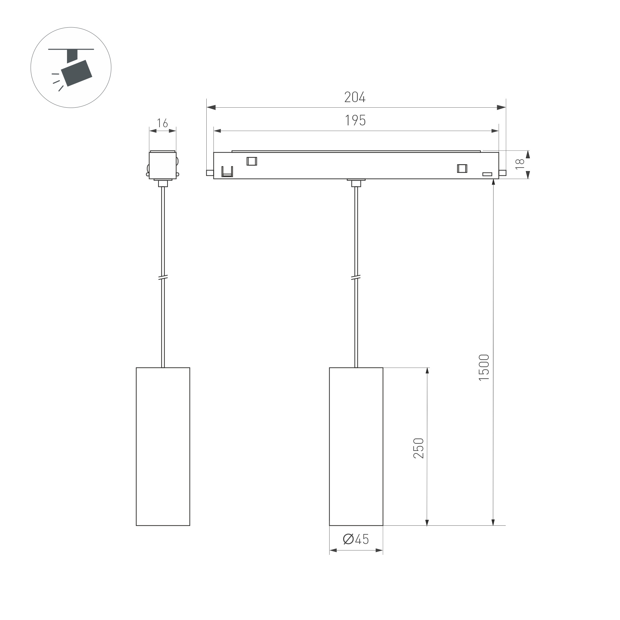 Светильник MAG-ORIENT-SPOT-HANG-R45-12W Warm3000 (WH, 24 deg, 48V, DALI) (IP20 металл, 3 года)