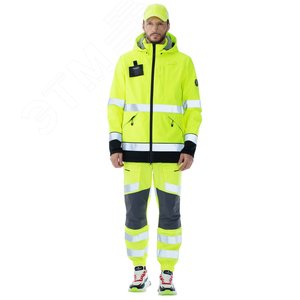 Куртка-софтшелл сигнальная Энцелад, цвет флуоресцентно-желтый с черной отделкой, р. 104-108/170-176