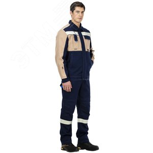 Костюм мужской Таль с полукомбинезоном, цвет темно-синий с бежевой отделкой, р. 120-124/170-176