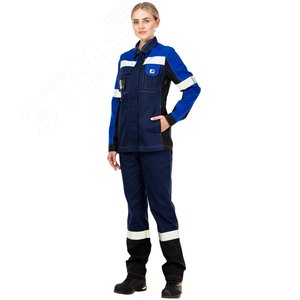 Костюм женский Виват брючный, цвет синий с васильковой и черной отделкой, р. 104-108/170-176