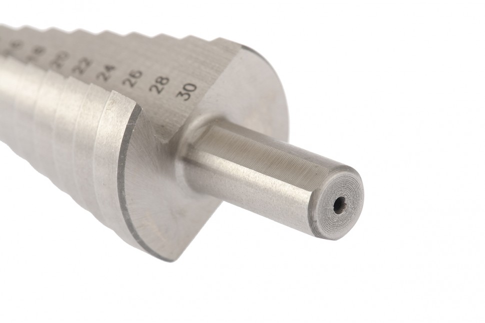 Сверло ступенчатое, 6-8-10-12-14-16-18-20-22-24-26-28-30 мм, Р6М5, трехгранный хвостовик Барс