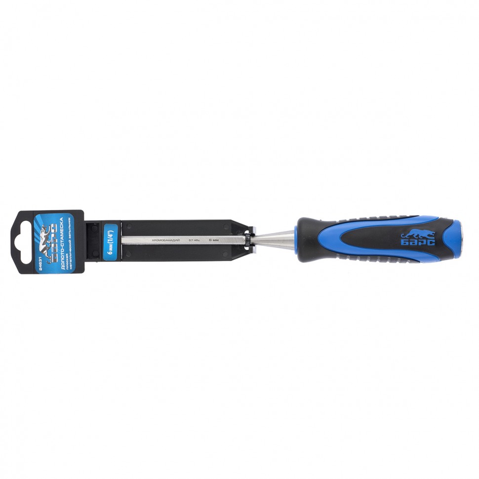 Долото-стамеска, плоская, 6 мм, двухкомпонентная рукоятка, металлический затыльник Барс