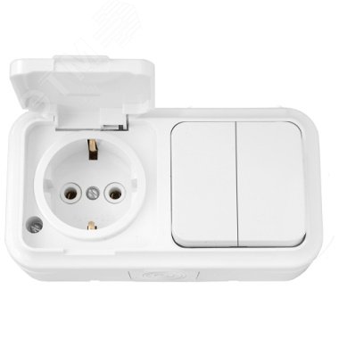 Беларусь Блок наружный IP44 выключател двухклавишный +розетка с заземляющим контактом