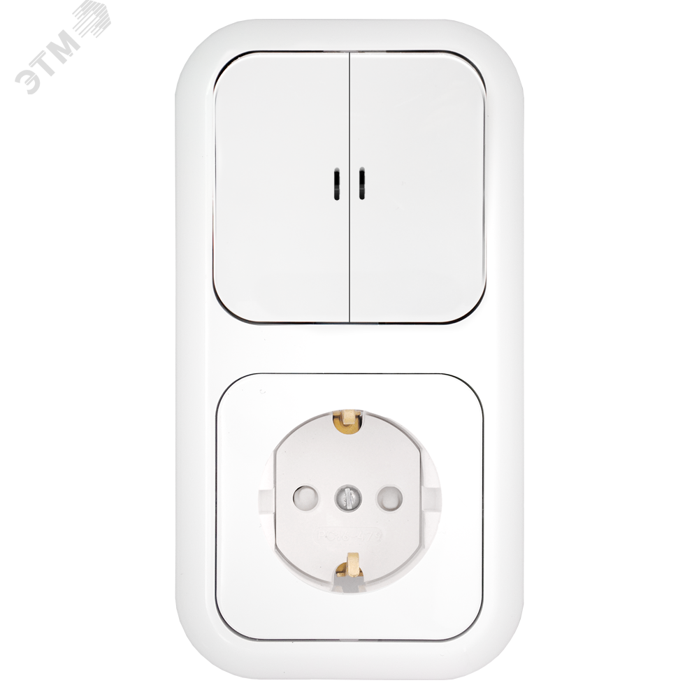 Беларусь Блок скрытый: выключатель двухклавишный с индикатором + розетка