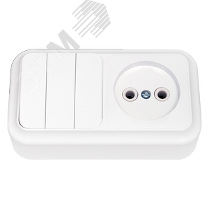 Беларусь Блок: выключатель трехклавишный + розетка без заземления наружный Пралеска