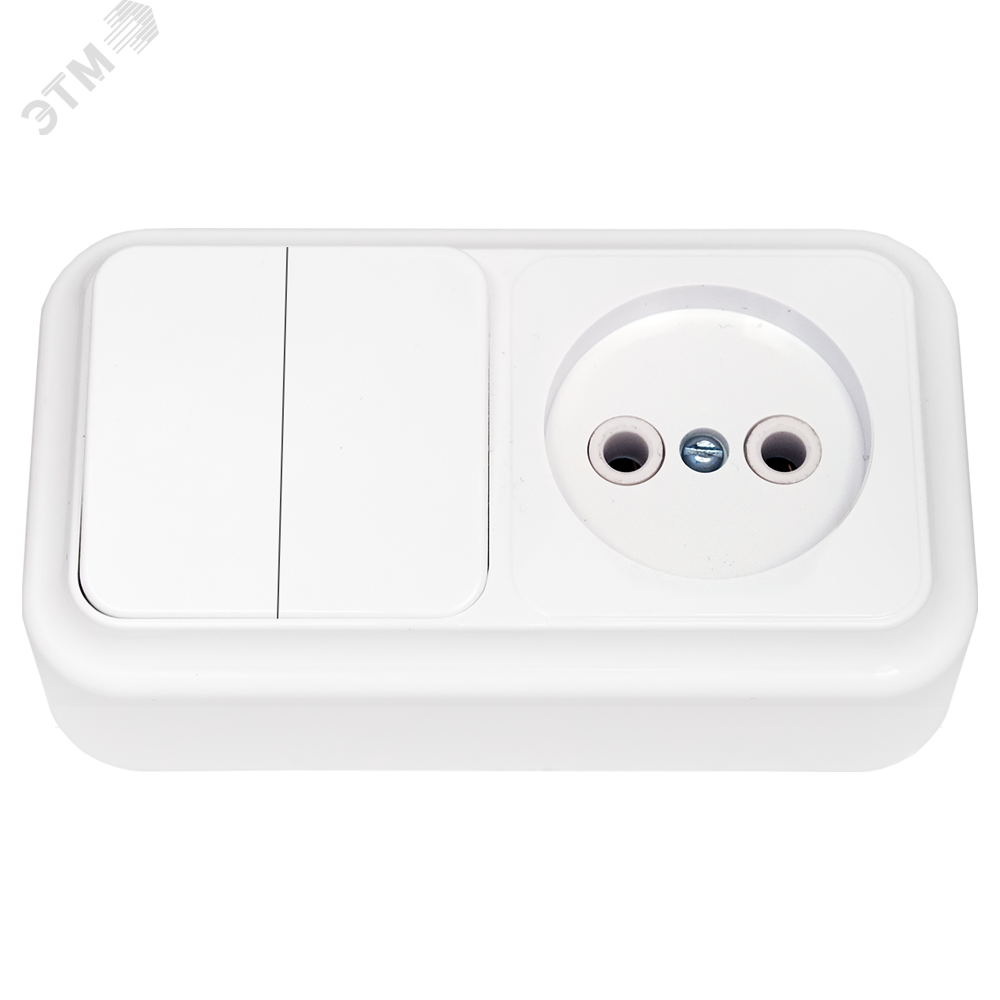 Беларусь Блок: выключатель двухклавишный + розетка без заземления наружный Пралеска