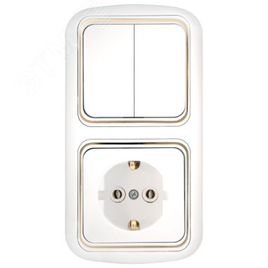 Беларусь Блок скрытый: выключатель двухклавишный + розетка 2К+З Гармония Люкс