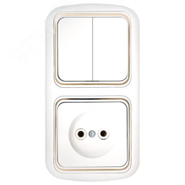 Беларусь Блок: выключатель двухклавишный + розетка без заземления скрытый Гармония Люкс