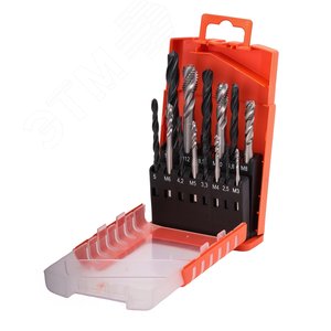 Набор метчиков машинных M3 -M12 HSS DIN371/376 (спиральный, C/2,5P, R35, + сверла) 14 предметов