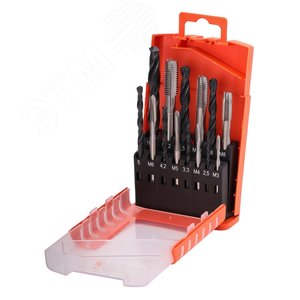 Набор метчиков машинных M3 -M12 HSS DIN371/376 (B/4-5P, + сверла) 14 предметов (CzTool)