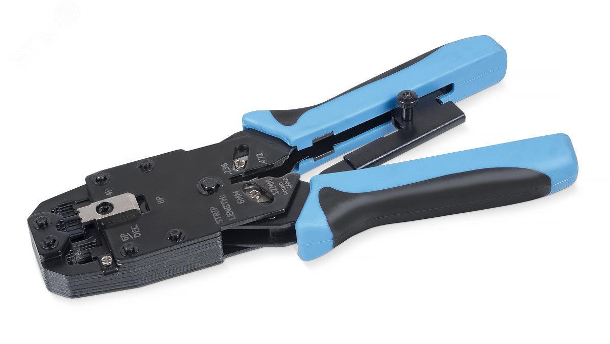 Инструмент обжимной для RJ-45 (8р8с), RJ-11/12 (6р6с, 6р4с, 6р2с), 4р4с, 4р2с, профессиональный, с храповым механизмом