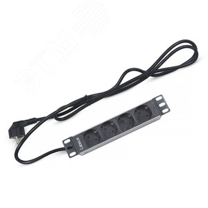 Блок евророзеток для 10' шкафов, горизонтальный, 4 розетки, 16 A, без выключателя, алюминиевый корпус, шнур 2 м, вилка немецкий стандарт