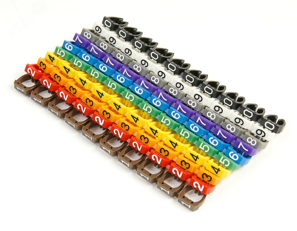 Маркеры (клипсы) на кабель, защелкивающиеся D 4-5.5мм, '0'-'9', 10 цветов (100 шт.)